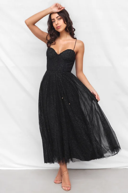 Mary Tulle Midi Dress - Black Tulle Dress Blush