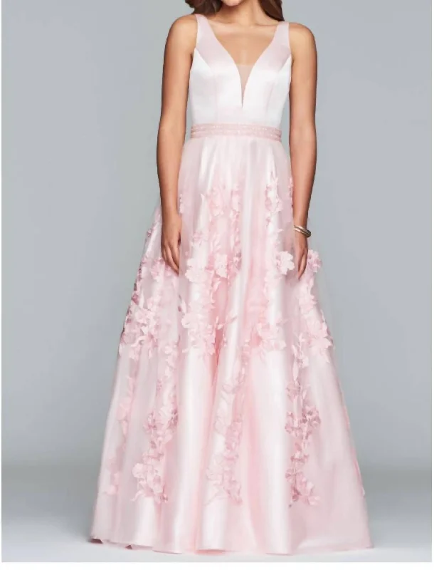 Long Gown With Tulle Skirt In Pale Pink Sequin Tulle Dress