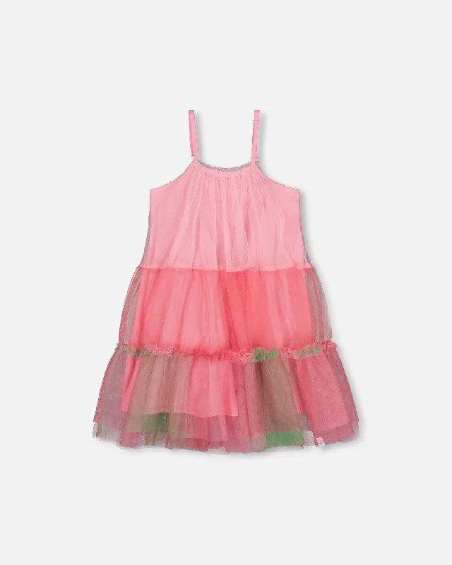 Sleeveless Color Block Tulle Dress Pink And Green Tulle Dress Dream