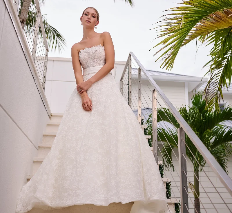 All Over Corded Lace A-Line Gown in Ivory Simple Satin Gown