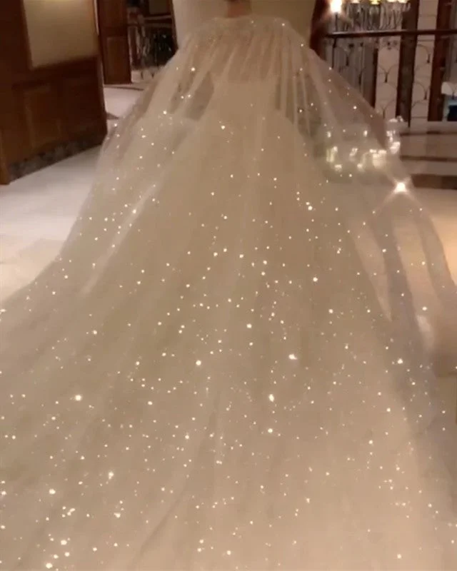 Bling Wedding Dress Ball Gown With Cape Chic Lace Dress