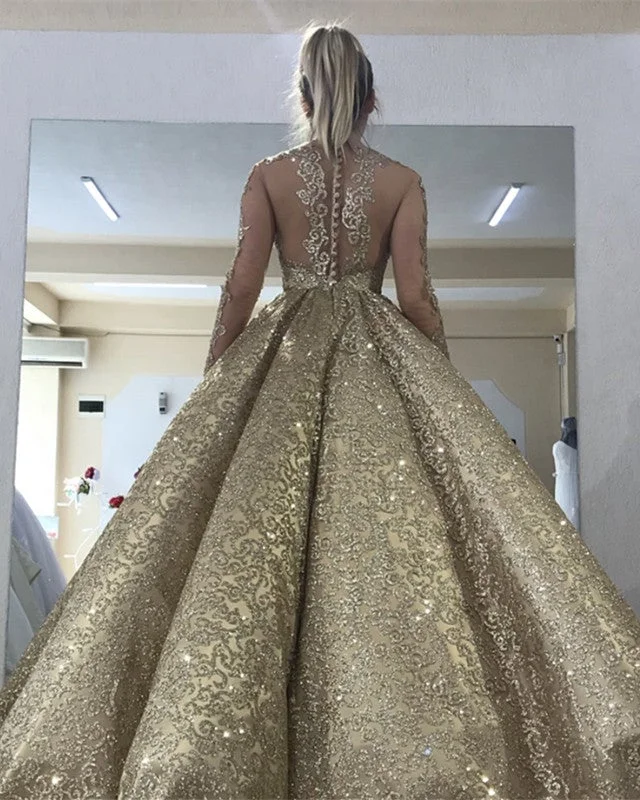 Gold Wedding Dress Bling Bling Sequin Ball Gown Classic Bridal Gown