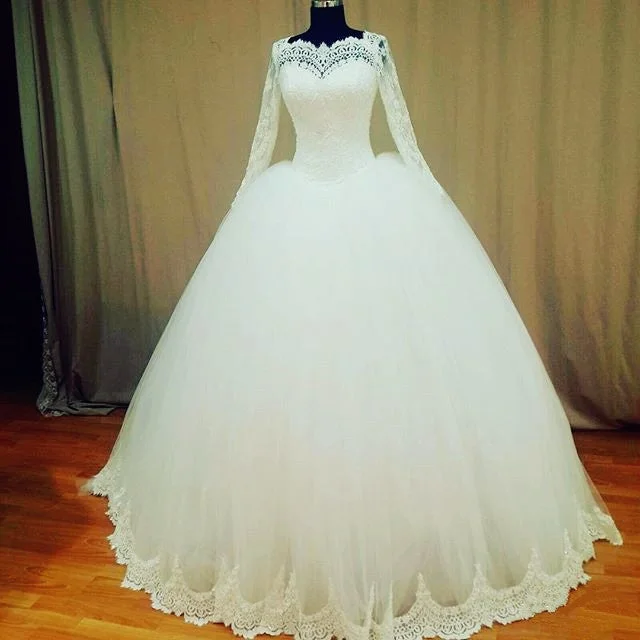 Lace Long Sleeves Wedding Dresses Ball Gowns Short Wedding Gown