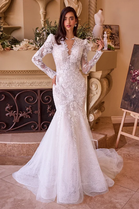 Long Sleeve Mermaid Bridal Gown by Ladivine WL036 Beaded Bridal Gown