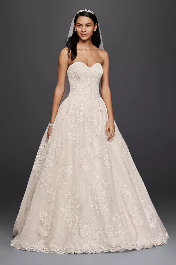 Oleg Cassini Wedding Ball Gown with Lace Appliques - 12 Luxury Lace Gown