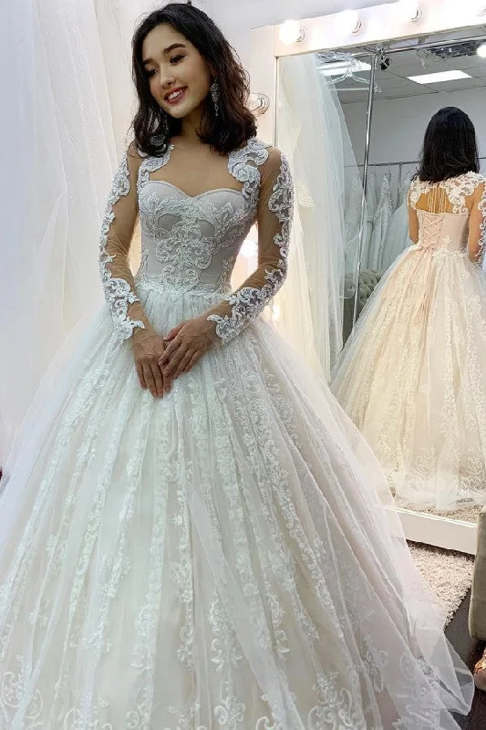 Princess Off-the-shoulder Wedding Dress Long Sleeves Tulle Timeless Wedding Dress