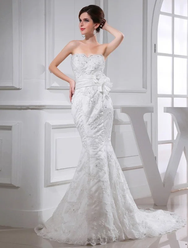 Trumpet/Mermaid Beading Sweetheart Sleeveless Satin Wedding Dresses TPP0006954 Sheer Wedding Dress