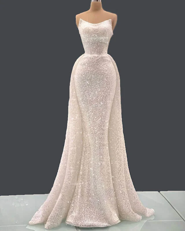 Mermaid Sequin Wedding Dress Strapless Boho Chic Gown