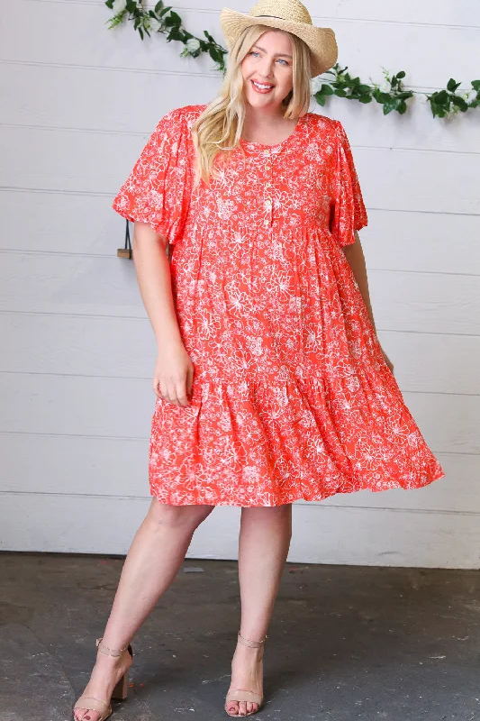 Coral Floral Button Down Midi Dress Party midi dresses