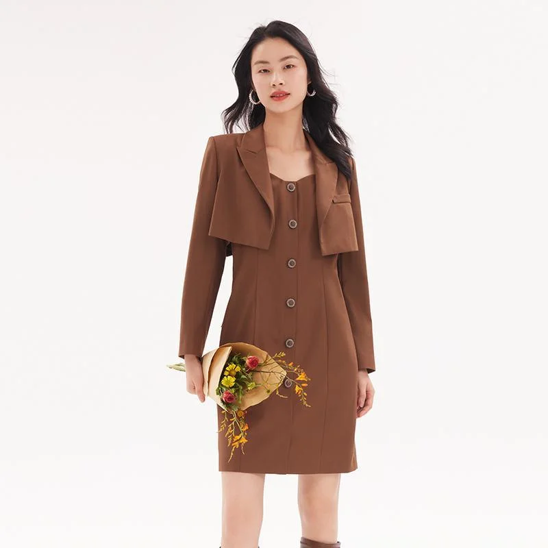 Detachable Bowknot Blazer And Midi Work Dress Two-Piece Suit Versatile midi dresses for all occasions