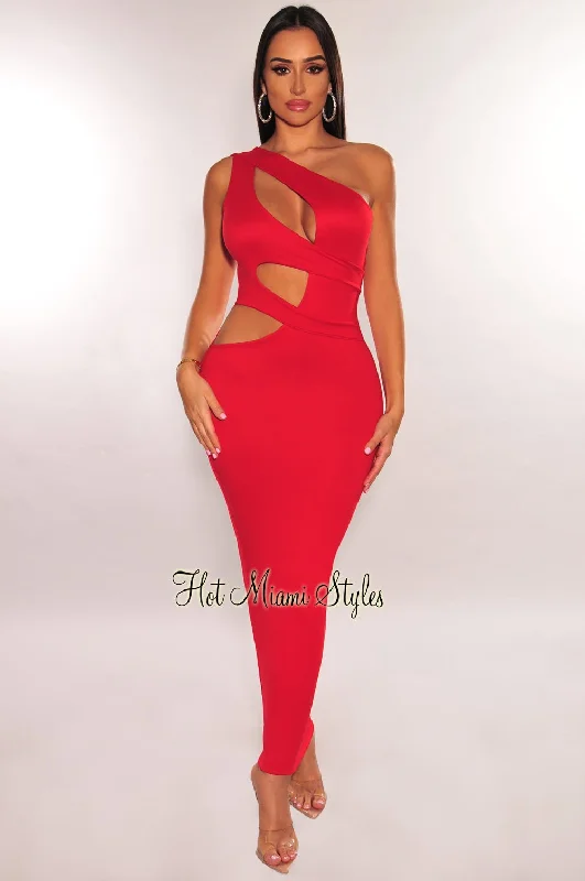 Red One Shoulder Cut Out Midi Dress Best midi dresses for date night