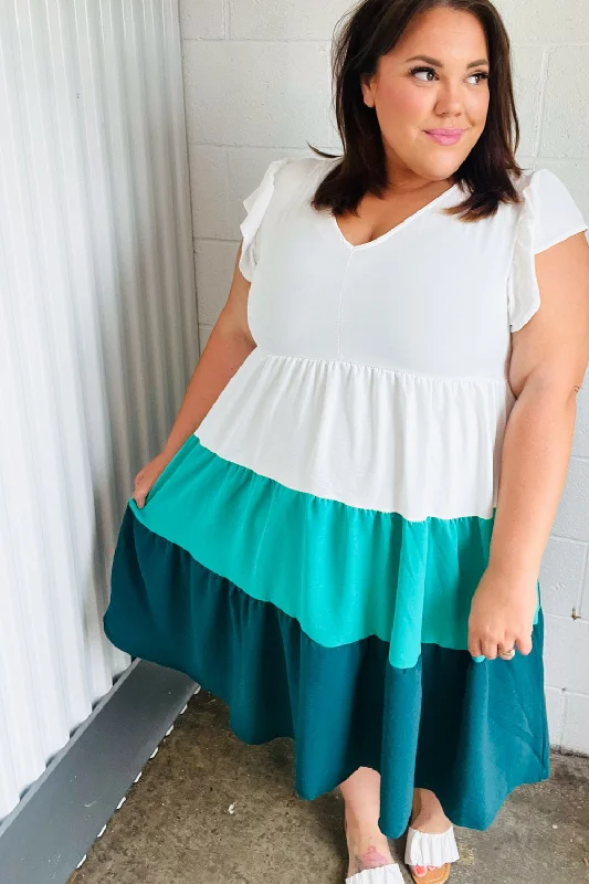 Seafoam & Emerald Tiered Frill Sleeve Midi Dress Sexy midi dresses