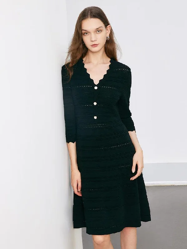 Tencel Woolen Knitted Midi Dress Long sleeve midi dresses