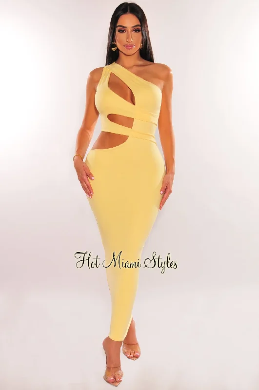 Yellow One Shoulder Cut Out Midi Dress Anniversary midi dresses