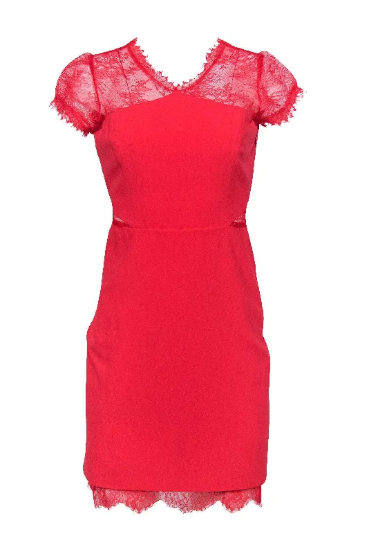 BCBG Max Azria - Red Lace Cutout Sheath Dress Sz 10 Sleeveless Lace Dress