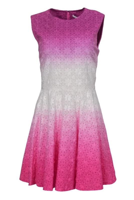 Diane von Furstenberg - Pink & White Ombre Lace Fit & Flare Dress Sz 10 Ruffled Lace Dress