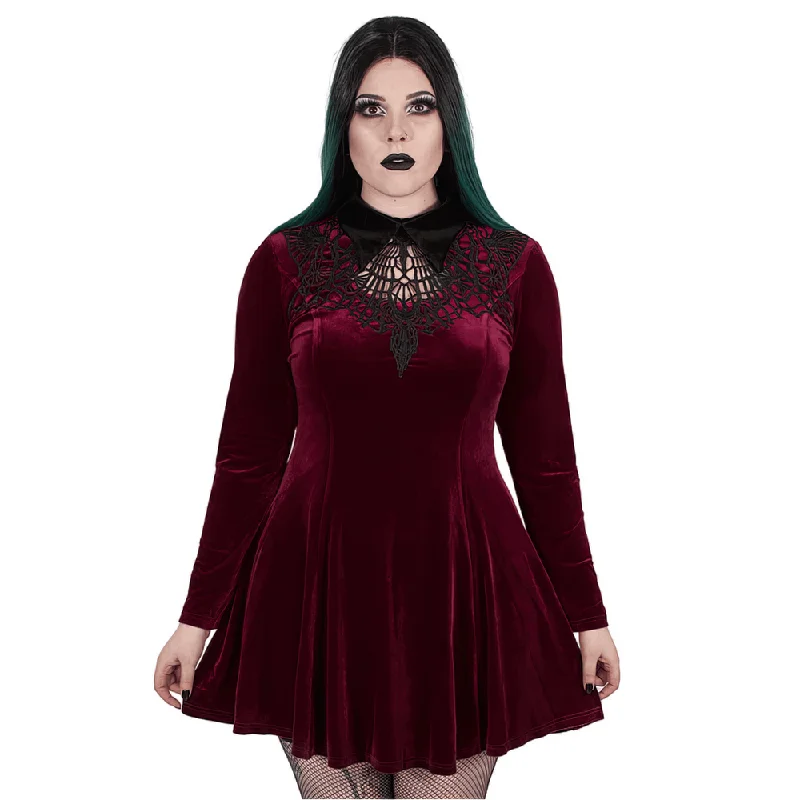 Fashionable Velvet Lace-up Dress - Gothic Elegance Tiered Lace Dress