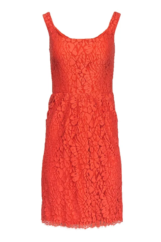 Issa London - Bright Orange Lace Sheath Dress Sz 6 Vintage Lace Gown