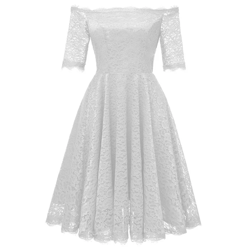 Off Shoulder Lace A-Line Dress With Half Sleeves #Lace #White #Off Shoulder #A-Line #Half Sleeves Lace Dress Bohemian