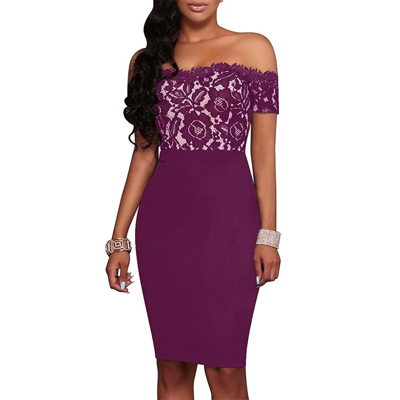 Purple Strapless Lace Printed Dresses #Purple #Strapless Lace Dress with Belt