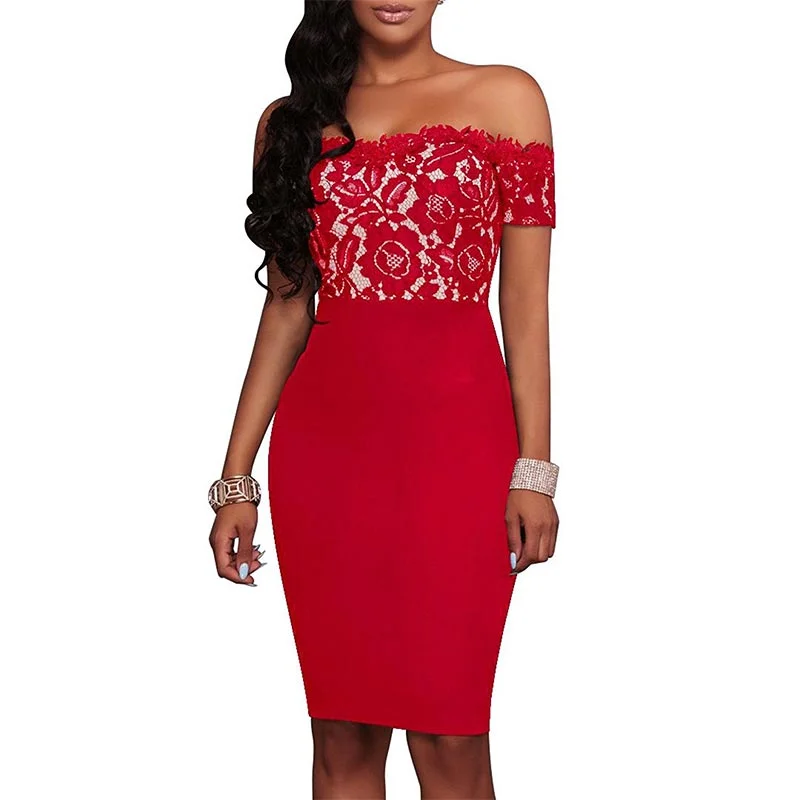 Red Strapless Lace Printed Dresses #Red #Strapless Lace Dress Sparkle