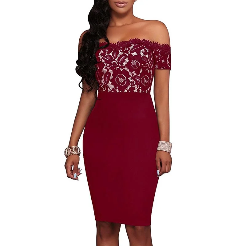 Red Strapless Lace Printed Dresses #Strapless Sheer Lace Dress