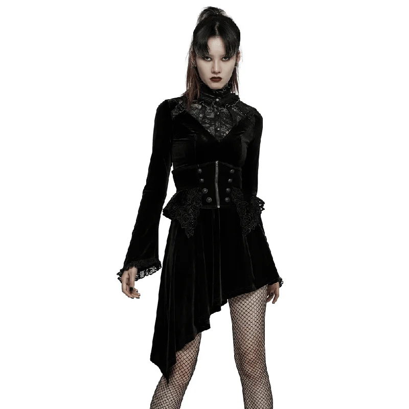 Velvet Gothic Lace-Trim Asymmetrical Dress Lace Dress Fit