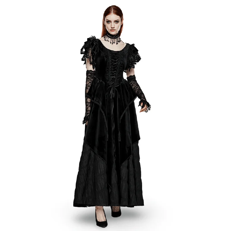 Victorian Elegant Lace Velvet Gothic Dress with Ruffles Classic Lace Dress