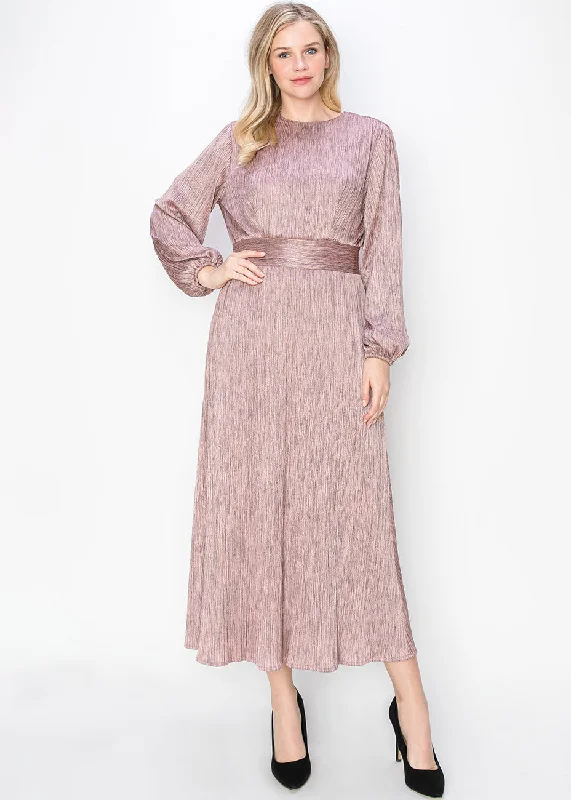 Rose Shimmer Long Sleeve Dress Maxi Skirt Look