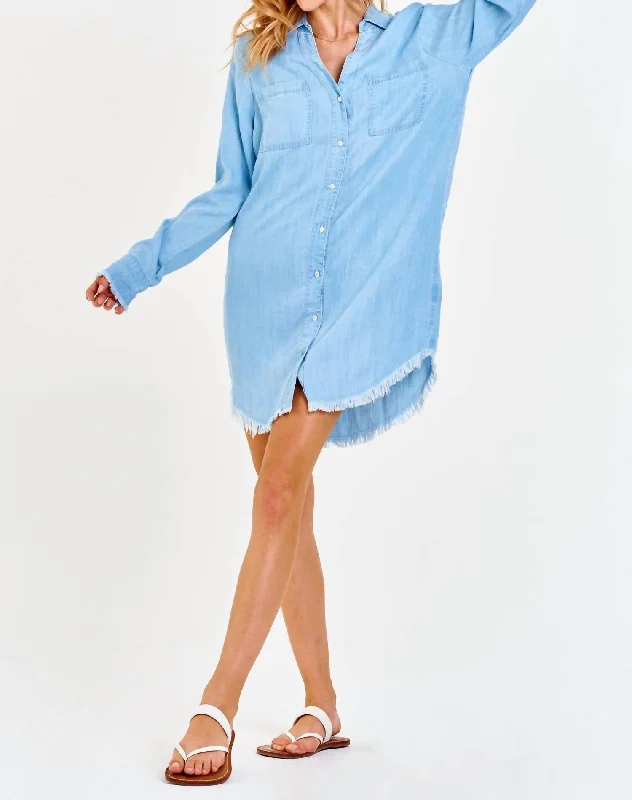 Avery Shirt Dress In Blue Silk Shirt Dress