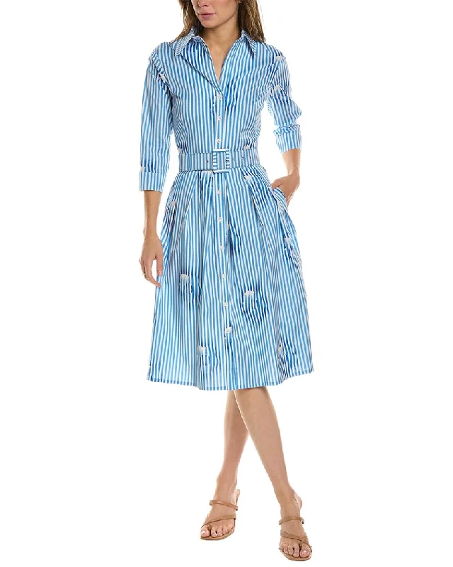 Samantha Sung Audrey 1 3/4-Sleeve Shirtdress Pleated Shirt Gown