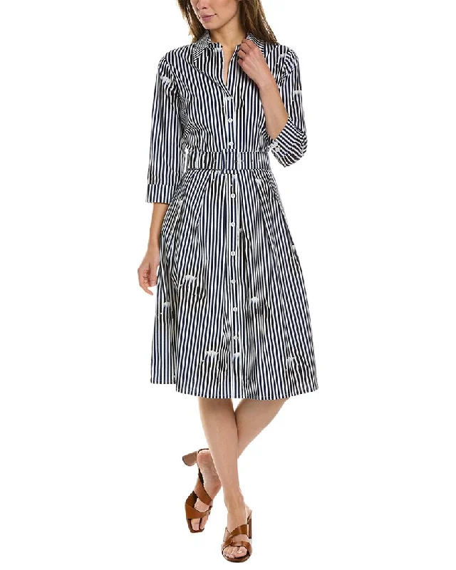 Samantha Sung Audrey 1 3/4-Sleeve Shirtdress Striped Shirt Dress