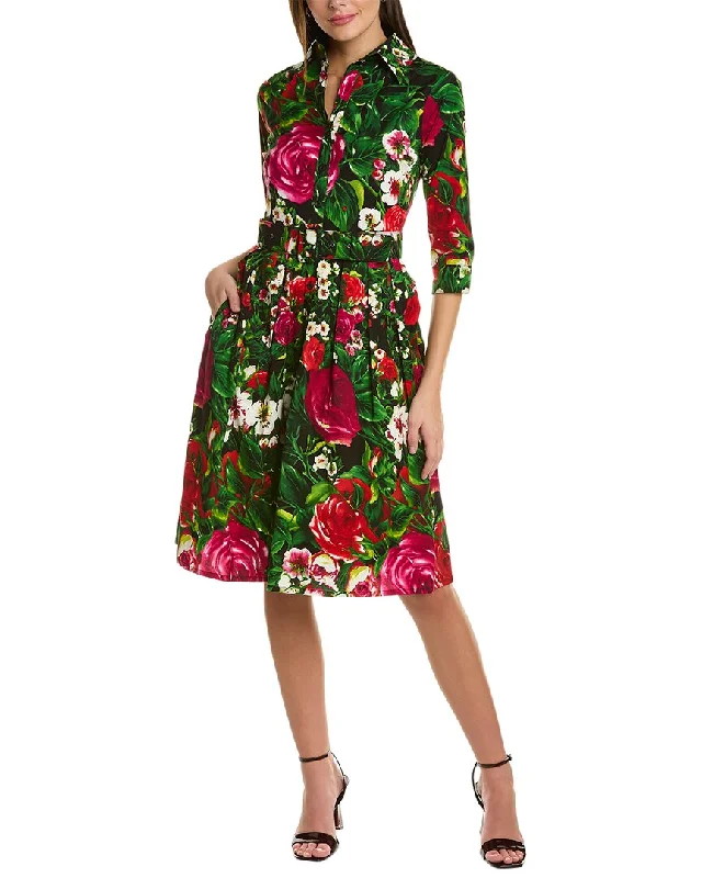 Samantha Sung Audrey 1 3/4-Sleeve Shirtdress Boho Shirt Dress