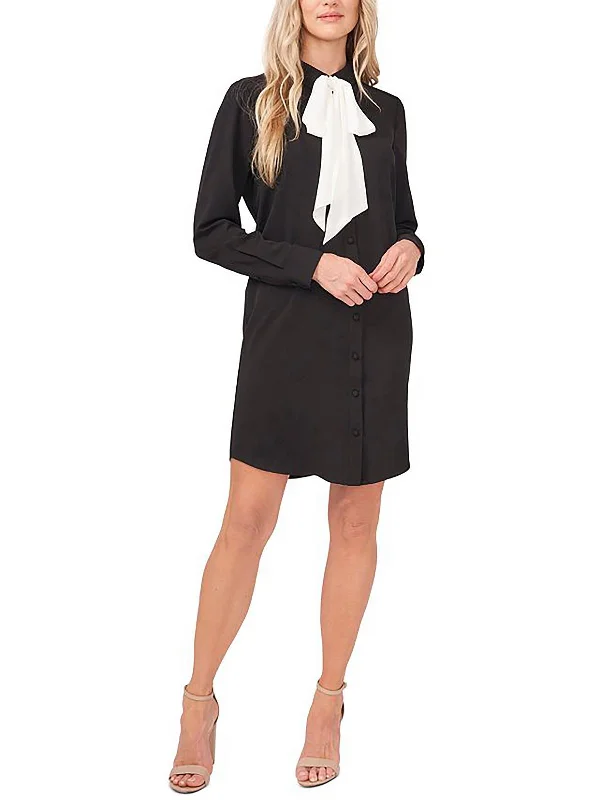 Womens Crepe Contrast Shirtdress Black Shirt Dress