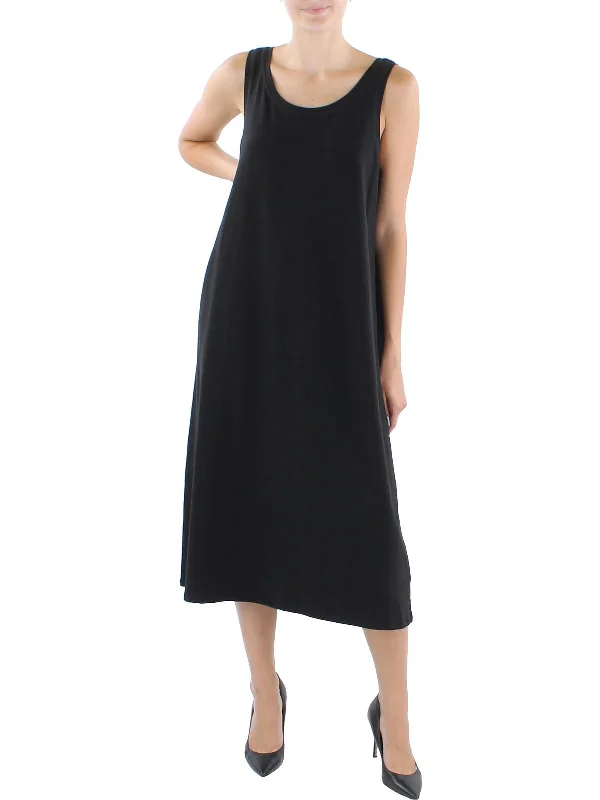 Womens Jersey Tea-Length T-Shirt Dress Elegant Shirt Dress