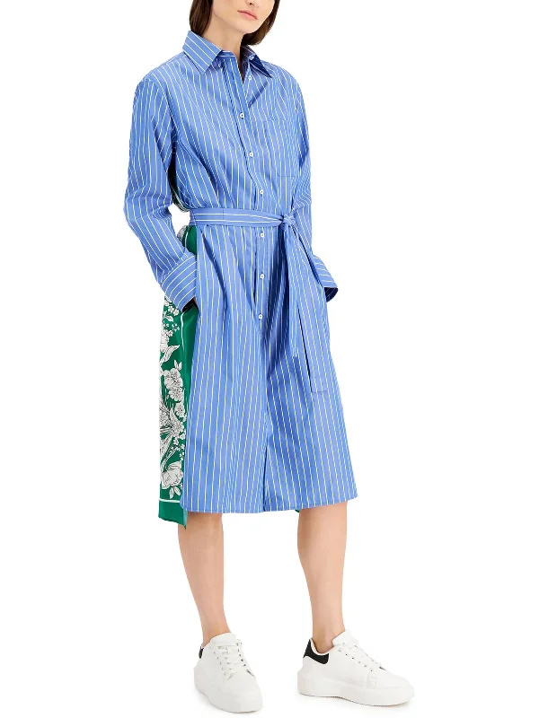 Womens Silk Knee Shirtdress Elegant Button Shirt